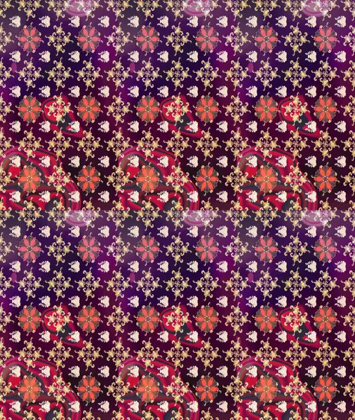 El çizimi çiçekli soyut çizim kalıbı. Kahverengi renkli çiçekler. Raster illüstrasyonu.