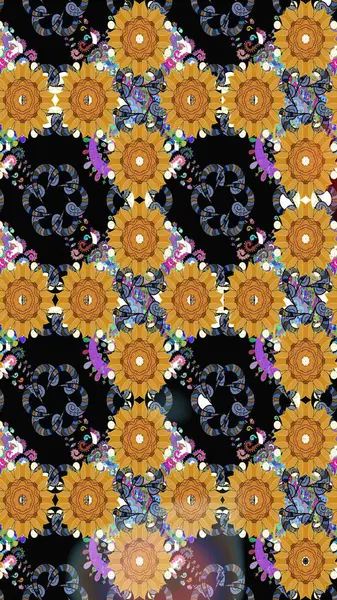 Çiçek süslemeli çizim deseni. Siyah renkli çiçekler. Raster illüstrasyonu.