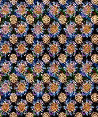 Çiçek süslemeli çizim deseni. Mavi renkli çiçekler. Raster illüstrasyonu.