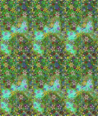 Çiçeksiz desenli, suluboya elle çizilmiş elementler. Parlak renkli fantezi çiçekleri, yapraklar, yeşil ve mavi renkli tomurcuklar yeşil ve mavi.