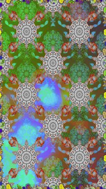 Çiçeklerle kusursuz desen. Yeşil ve gri renkli çiçekler. El çizimi. Suluboya çizimi.