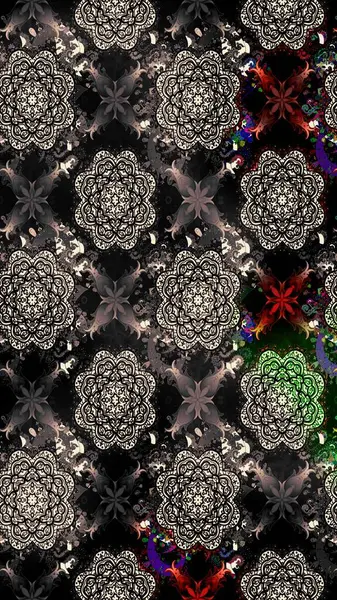 Raster illüstrasyonundaki çiçek desenli çizim. Siyah renkte çiçekler.