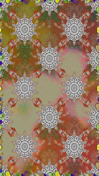 Şatafatlı bahar bahçesi dokusu. Kahverengi ve gri renkli çiçekler. Kahverengi ve gri renklerde çiçeksiz. Çiçek deseni. Raster illüstrasyonu.