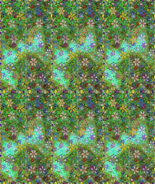 Çiçeksiz desenli, suluboya elle çizilmiş elementler. Parlak renkli fantezi çiçekleri, yapraklar, yeşil ve mavi renkli tomurcuklar yeşil ve mavi.