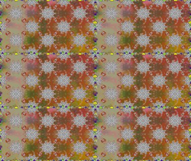 Çiçekli karalama şeklinde Raster çiçek deseni. Kahverengi ve gri renkli çiçekler. Yumuşak, yaz çiçekli arka plan.