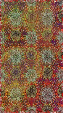 Kahverengi ve yeşil renklerde güzel çiçekler, suluboya çiçek desenleri, duvar kağıdı, kart veya kumaş için fayanslı desenler. Raster..