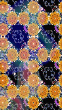 Raster illüstrasyonundaki çiçek desenli çizim. Mavi renkte çiçekler.