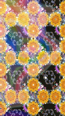 Sevimli çiçek raster deseni. Sarı renkli çiçekler. Renkli Yaz Temalı eskiz kalıbı. Düz Çiçek Elementleri Tasarımı.