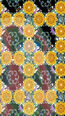 Raster Illustrasyon 'daki Çiçek Deseni' nin son moda çizimi. Sarı renkli çiçekler. Renkli Yaz Temalı eskiz kalıbı. Düz Çiçek Elementleri Tasarımı.