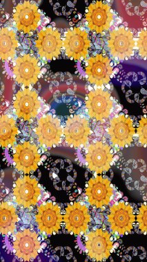 Sevimli çiçek raster deseni. Modaya uygun kumaş deseni. Renkli Yaz Temalı eskiz kalıbı. Düz Çiçek Elementleri Tasarımı.