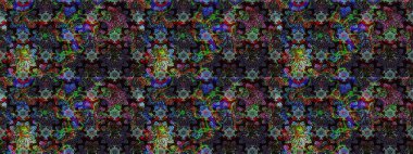 Kabile sanatı boho baskısı, klasik çiçek arkaplanı. Soyut etnik raster çizim kalıbı. Arkaplan dokusu, duvar kağıdı, siyah renkli çiçek teması.