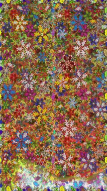 Raster. Kahverengi ve yeşil renklerde güzel çiçekler, suluboya çiçek desenleri, duvar kağıdı, kart veya kumaş için fayanslı desenler..