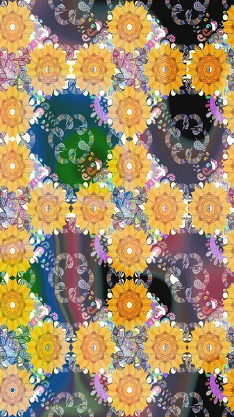 Güzel eskiz şekli. Raster çiçekli arka plan. Yazdır. Güzel kumaş deseni. Renkli Yaz Temalı eskiz kalıbı. Düz Çiçek Elementleri Tasarımı.