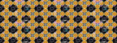 Raster illüstrasyonu. Sarı renkte karalamalı çiçek deseni çiz..