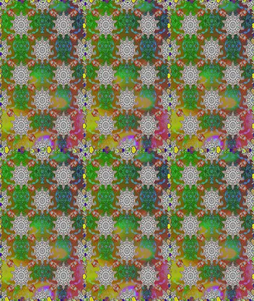 Raster illüstrasyonu. Çiçekli güzel suluboya desen. Yeşil ve kahverengi renklerde.