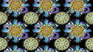 Raster illüstrasyonu. Siyah ve nötr renklerde çiçekler. Tropik, dikişsiz çiçek deseni..