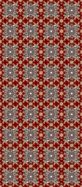 Kırmızı, gri ve kahverengi renklerde, altın elementlerle kusursuz klasik desen. Noel, kar tanesi, yeni yıl 2019.