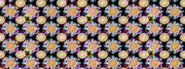 Düz Çiçek Elementleri Tasarımı. Renkli Bahar Teması eskiz kalıbı. Siyah renkli çiçekler. Raster illüstrasyonunda çiçek deseni çizimi.