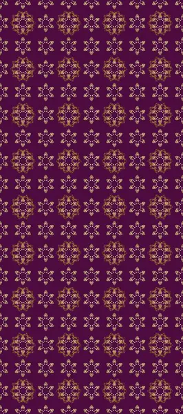 Damask altın soyut çiçek deseni mor, kahverengi ve bej renklerde. Raster illüstrasyonu. Süsleme.