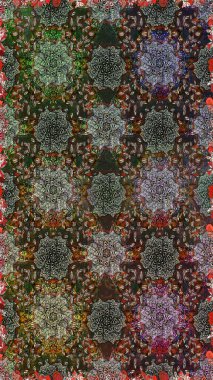 Düz Çiçek Elementleri Tasarımı. Gri ve kahverengi renkli çiçekler. Renkli Yaz Temalı Kusursuz Arkaplan. Raster illüstrasyonunda kusursuz çiçek deseni.