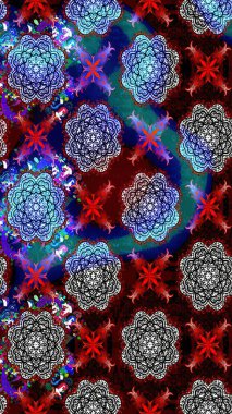 Mavi renkte etnik çiçeklerle süslenmiş zarif bir eskiz. Raster Çiçek İllüstrasyonu güzel tekstil..