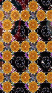 Siyah çiçekli eskiz deseni, suluboya çiçek deseni, sevimli çiçek, duvar kağıdı, kart ya da kumaş için fayanslı. Raster - stok.