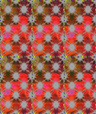 Kahverengi renklerde etnik çiçeklerle kusursuz bir desen. Raster Çiçek İllüstrasyon Şirin Tekstil.