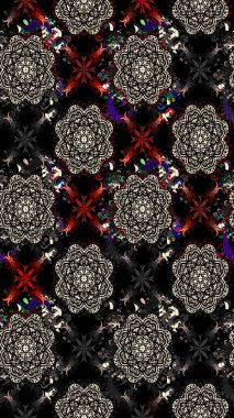 El çizimi çiçekli soyut çizim kalıbı. Raster illüstrasyonu. Siyah renkte çiçekler.