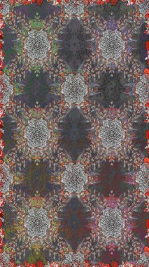 Çiçek grisi ve kahverengi, pürüzsüz desen. Raster Yumuşak kumaş deseni. Raster çiçek izi. Klasik taslak çizimi.