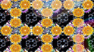 Tropik çiçekler. Gömlek, arka plan modelini çiz. Sarı renkte çiçekler.
