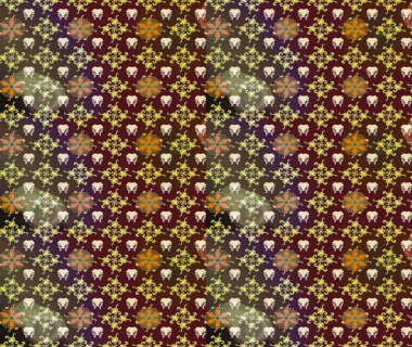 Yapraklı çiçekler ve kahverengi ve mor renkte papatya çiçekleri. Eskiz arkaplan modeli. Raster - stok.