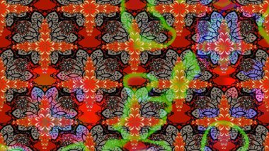 Modern çiçek arkaplanı. Moda baskıları için zarif bir şablon. Parlak renkli çiçekli ve kırmızı yapraklı harika bir çiçek deseni. Halk stili.