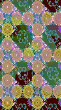 Çiçekli eskiz arkaplanı. Çocuk stili. Renkli Bahar Teması eskiz kalıbı. Düz Çiçek Elementleri Tasarımı.