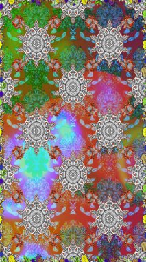 Raster illüstrasyonu. Moda baskısı, albüm, ambalaj kağıdı ve duvar kağıdı için zarif dekoratif süslemeler. Gri ve kahverengi renkli şirin çiçekler. Küçük çiçekli basit, pürüzsüz desen..