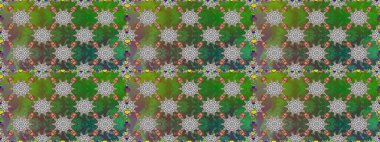 Yeşil ve gri renklerde bahar çiçekleri. Çiçekli, pürüzsüz bir desen. Raster çiçekleri klasik tarzda çizilmiş. Raster illüstrasyonu.