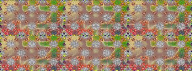 El çizimi çiçek unsurları olan soyut, dikişsiz raster deseni. 1950-1960 motifleri. Retro tekstil tasarım koleksiyonu. Bej ve gri üzerine bej ve gri. Çiçekli ipek eşarp..