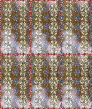 Çiçekli karalama şeklinde Raster çiçek deseni. Kahverengi ve nötr renklerde bahar çiçekleri. Raster illüstrasyonu.