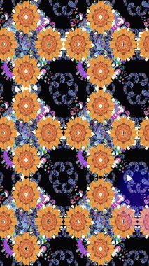 Raster illüstrasyonundaki çiçek desenli çizim. Siyah renklerde. Güzel kumaş deseni. Raster illüstrasyonu.