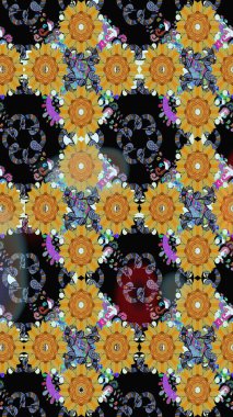 Oldukça eski bir besin torbası deseni, küçük siyah renkte, çiçekler. Millefleur 'lar. Tekstil, kumaş, kapaklar, duvar kağıtları, baskı, paket, koleksiyon defteri, örgü, dekupaj için çiçek arkaplanı..