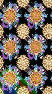 Çiçek süslemeli çizim deseni. Siyah renkli çiçekler. Raster illüstrasyonu.