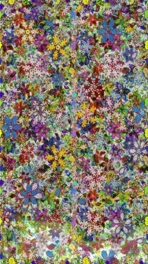 Düz Çiçek Elementleri Tasarımı. Renkli Bahar Temalı Kusursuz Arkaplan. Çiçeksel fantezi tasarımı. Parlak bir arka planda..