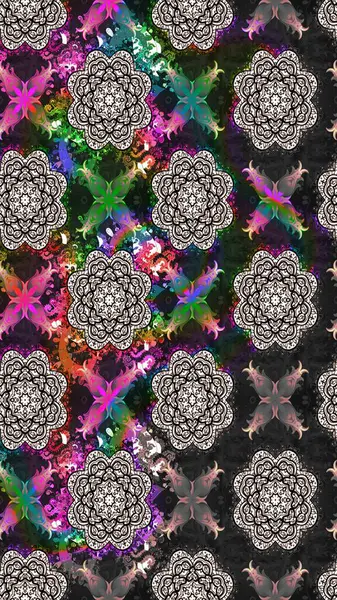 Gri renkli etnik çiçekli zarif eskiz deseni. Raster Çiçek İllüstrasyonu güzel tekstil..