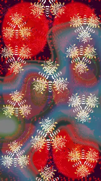 Raster illüstrasyonu. Kırmızı renklerde. Renkli süs kenarı. Çizim kalıbı. Hint süsü. Çiçek duvar kağıdı.