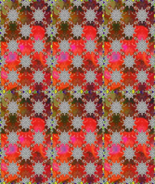 Kahverengi renklerde etnik çiçeklerle kusursuz bir desen. Raster Çiçek İllüstrasyon Şirin Tekstil.