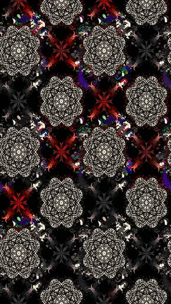 El çizimi çiçekli soyut çizim kalıbı. Raster illüstrasyonu. Siyah renkte çiçekler.