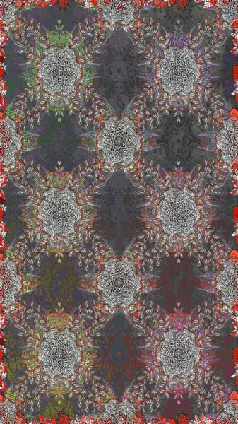 Çiçek grisi ve kahverengi, pürüzsüz desen. Raster Yumuşak kumaş deseni. Raster çiçek izi. Klasik taslak çizimi.