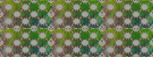 Yeşil ve gri renklerde bahar çiçekleri. Çiçekli, pürüzsüz bir desen. Raster çiçekleri klasik tarzda çizilmiş. Raster illüstrasyonu.