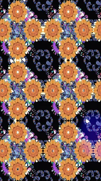 Raster illüstrasyonundaki çiçek desenli çizim. Siyah renklerde. Güzel kumaş deseni. Raster illüstrasyonu.