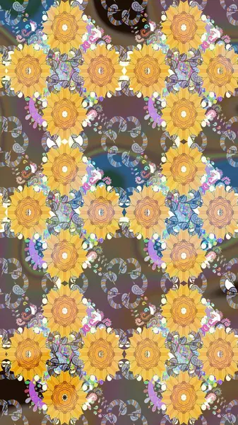 Sarı renkli sarı papatya deseni. Raster illüstrasyonu. Sarı renklerde.