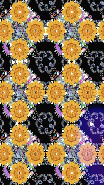 Elle çizilmiş sonbahar çiçeği deseni. Renkli sarı çizim kalıbı. Doodle tarzı. Tekstil ve kapak tasarımı için mükemmel. Sarı renkte çiçekler.